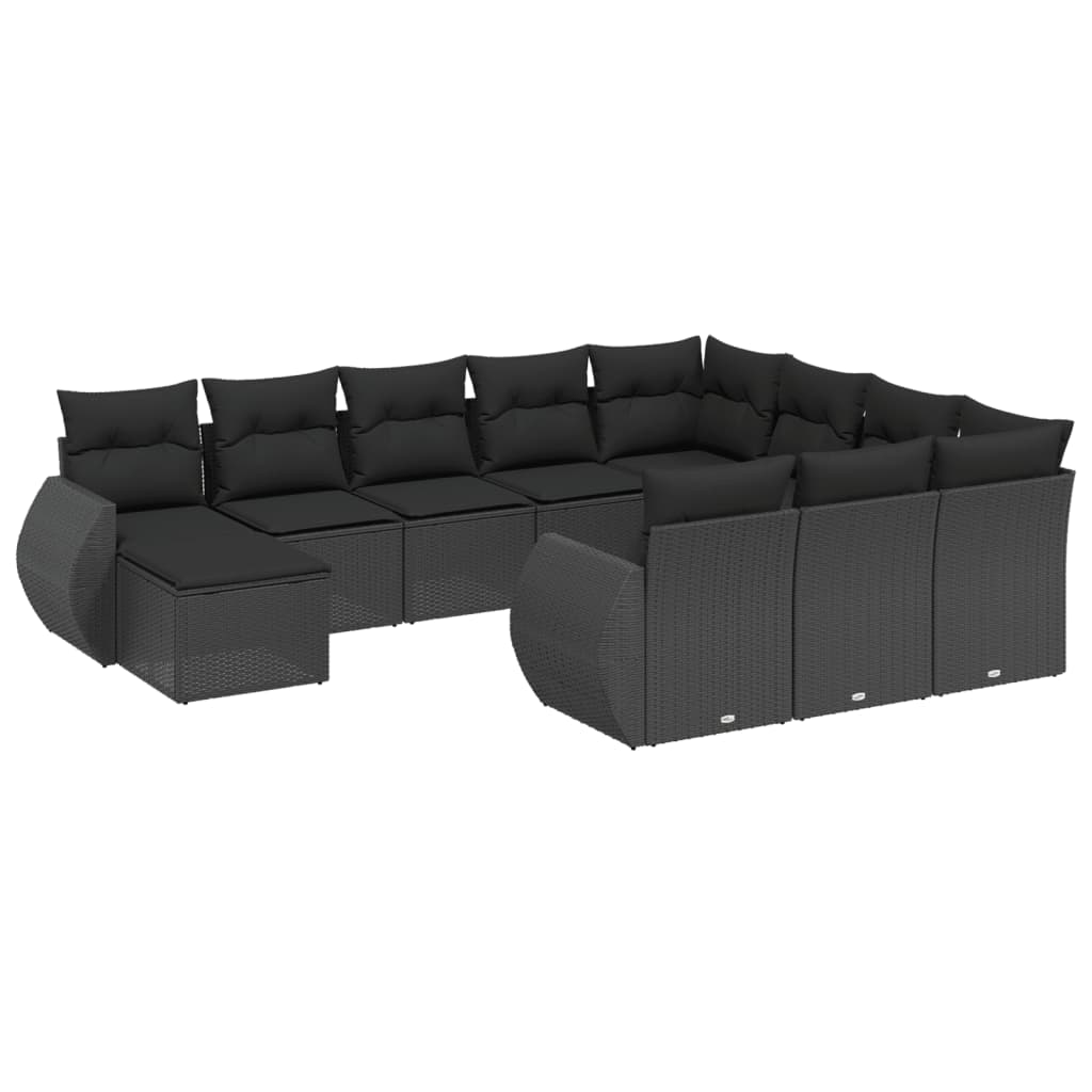 Set Divani da Giardino 11 pz con Cuscini in Polyrattan Nero 3225187