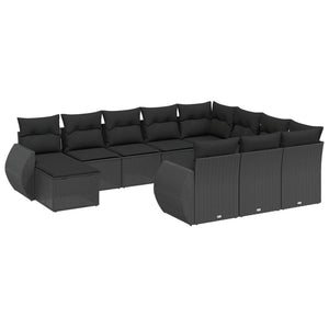 Set Divani da Giardino 11 pz con Cuscini in Polyrattan Nero 3225187