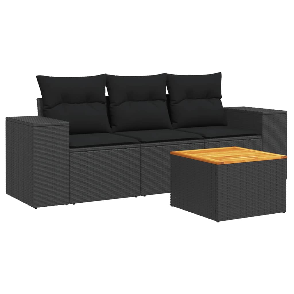 Set Divani da Giardino 4 pz con Cuscini Nero in Polyrattan 3225313