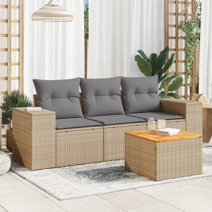 Set Divano da Giardino 4 pz con Cuscini-Sofa da Giardino-Divanetto da esterno Beige in Polyrattan 323064
