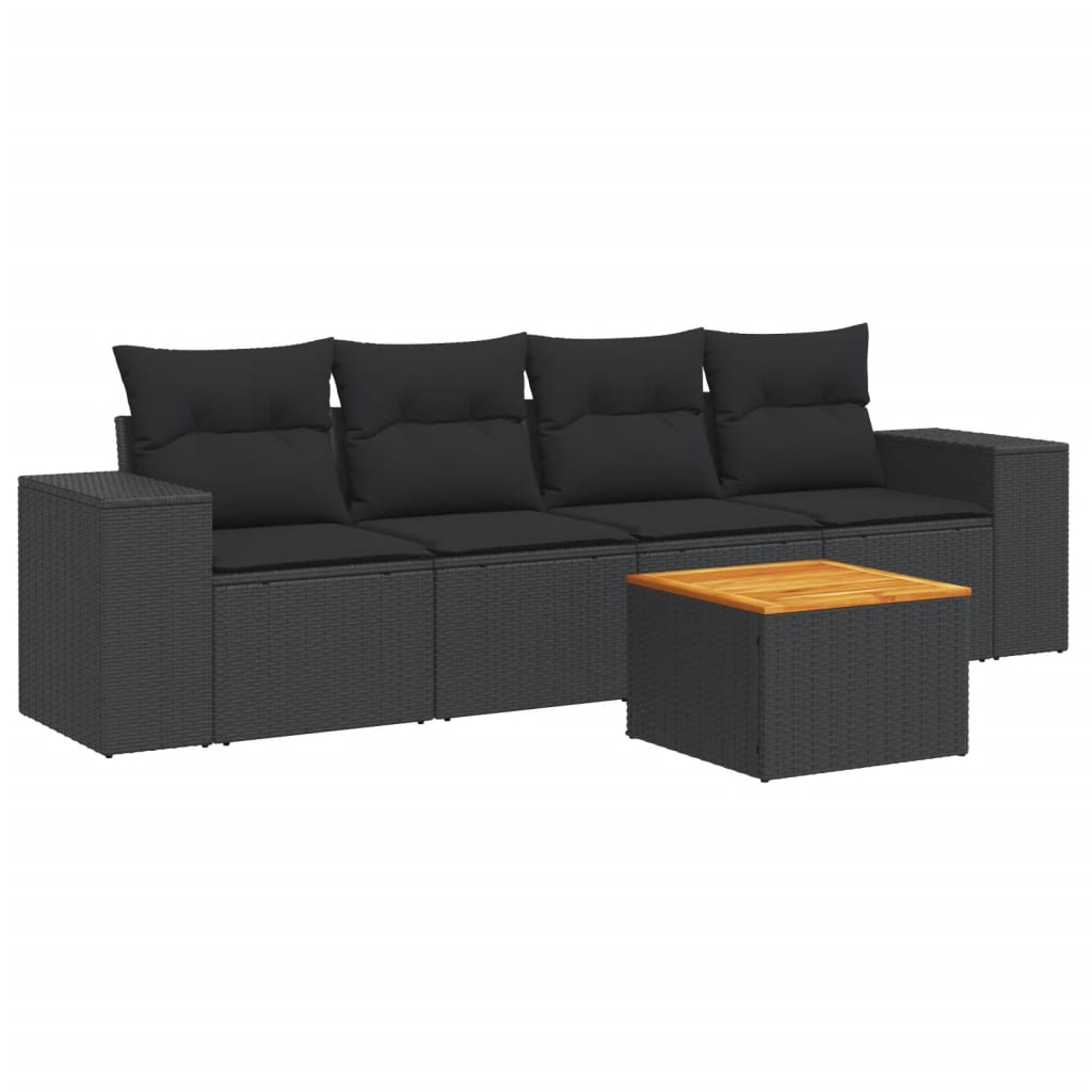 Set Divani da Giardino 5 pz con Cuscini in Polyrattan Nero 3225320