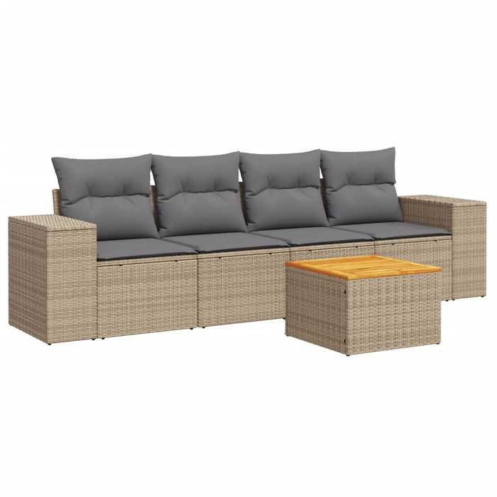 Set Divano da Giardino 5 pz con Cuscini-Sofa da Giardino-Divanetto da esterno Beige in Polyrattan 892583