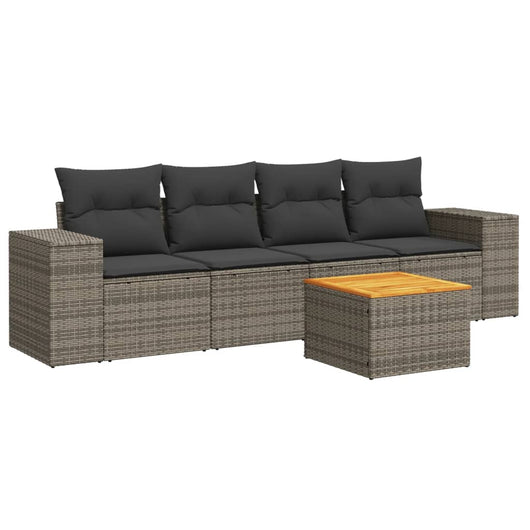 Set Divano da Giardino 5 pz con Cuscini-Sofa da Giardino-Divanetto da esterno Grigio in Polyrattan 842750