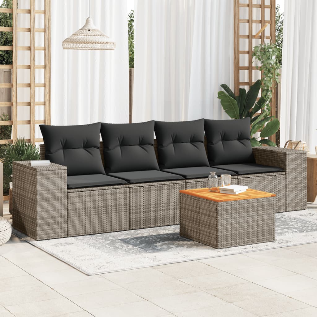 Set Divano da Giardino 5 pz con Cuscini-Sofa da Giardino-Divanetto da esterno Grigio in Polyrattan 842750