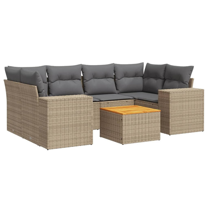 Set Divani da Giardino 7 pz con Cuscini Beige in Polyrattan