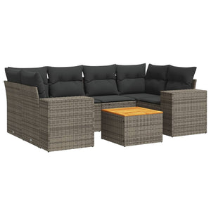 Set Divani da Giardino 7 pz con Cuscini Grigio in Polyrattan 3225346