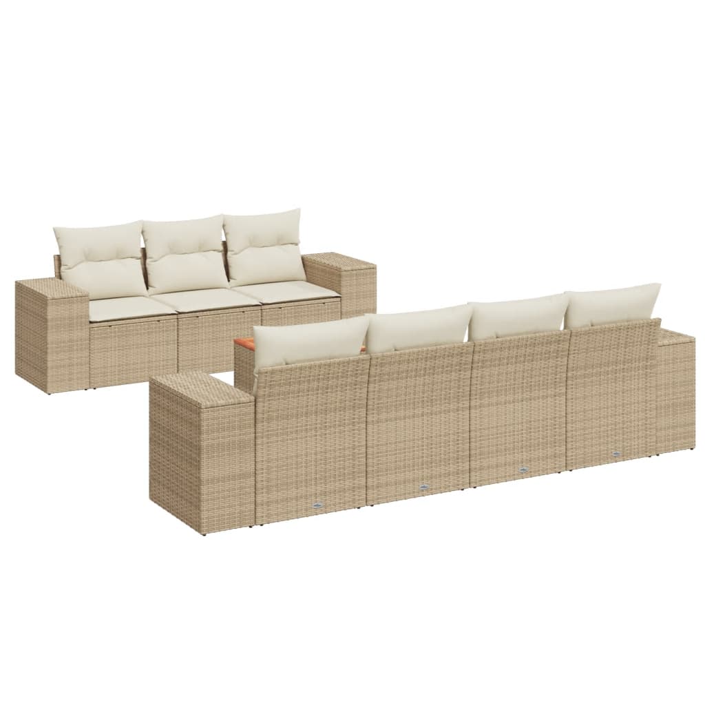 Set Divano da Giardino 8 pz con Cuscini Beige in Polyrattan