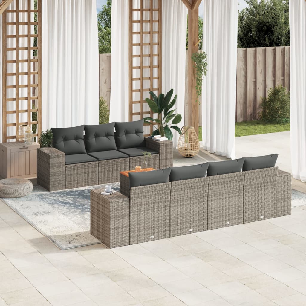 Set Divano da Giardino 8 pz con Cuscini Grigio in Polyrattan 3225353