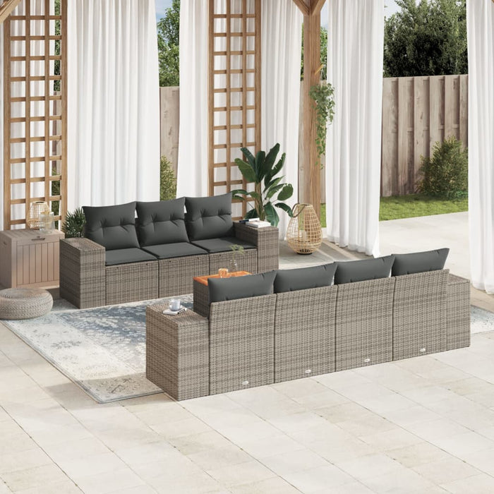 vidaXL Set Divano da Giardino 8 pz con Cuscini Grigio in Polyrattan