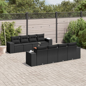 Set Divani da Giardino 9 pz con Cuscini Nero in Polyrattan 3225362