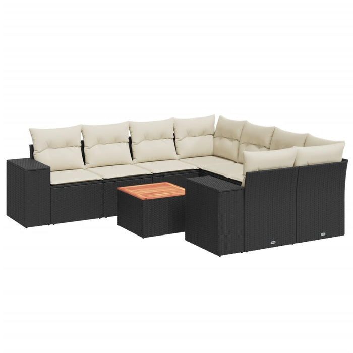 Set Divani da Giardino 9 pz con Cuscini Nero in Polyrattan