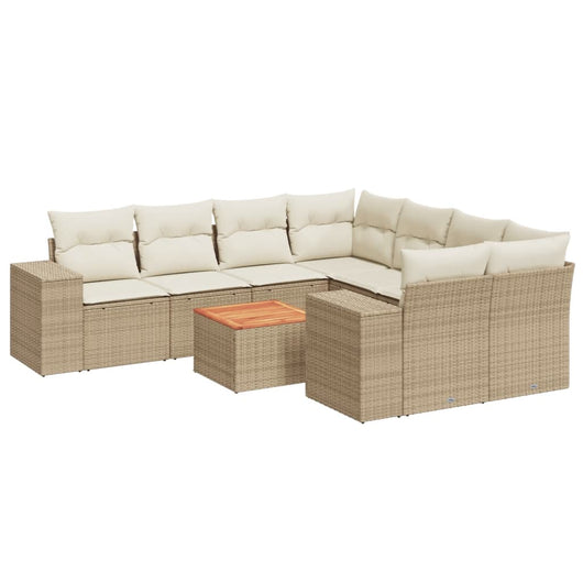 vidaXL Set Divano da Giardino 9 pz con Cuscini Beige in Polyrattan