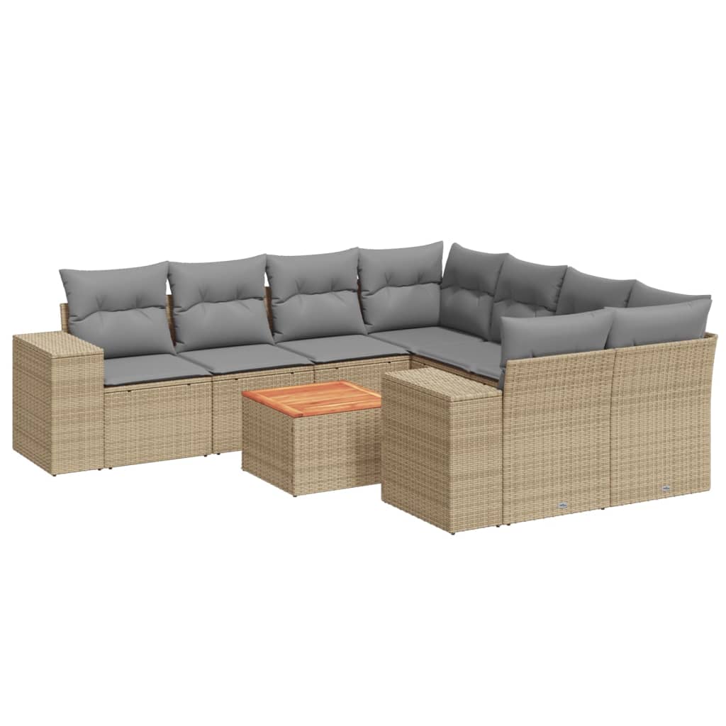 Set Divano da Giardino 9 pz con Cuscini Beige in Polyrattan 3225373