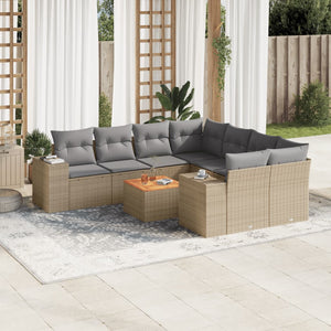 Set Divano da Giardino 9 pz con Cuscini Beige in Polyrattan 3225373