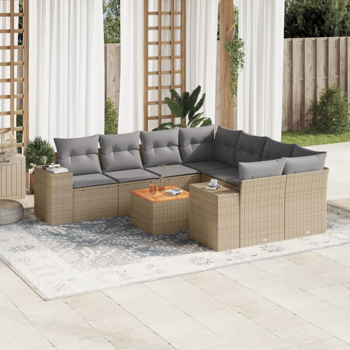 Set Divano da Giardino 9 pz con Cuscini Beige in Polyrattan 3225373