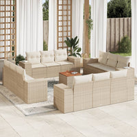 Set Divano da Giardino 13 pz con Cuscini Beige in Polyrattan