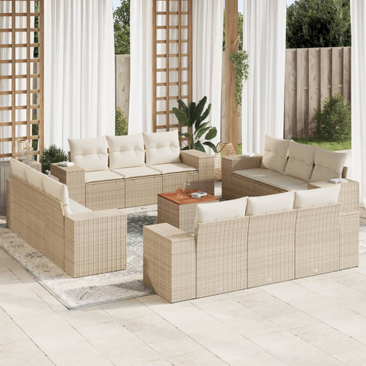 Set Divano da Giardino 13 pz con Cuscini Beige in Polyrattan