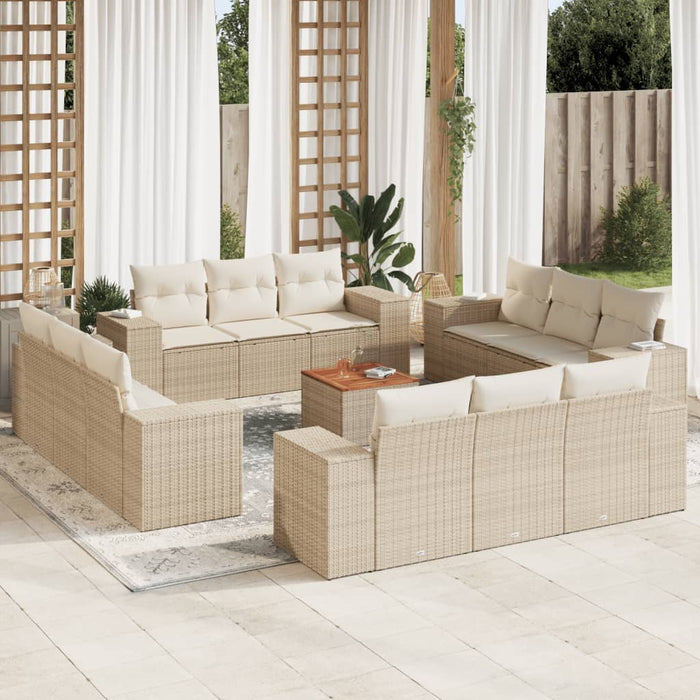 Set Divano da Giardino 13 pz con Cuscini Beige in Polyrattan