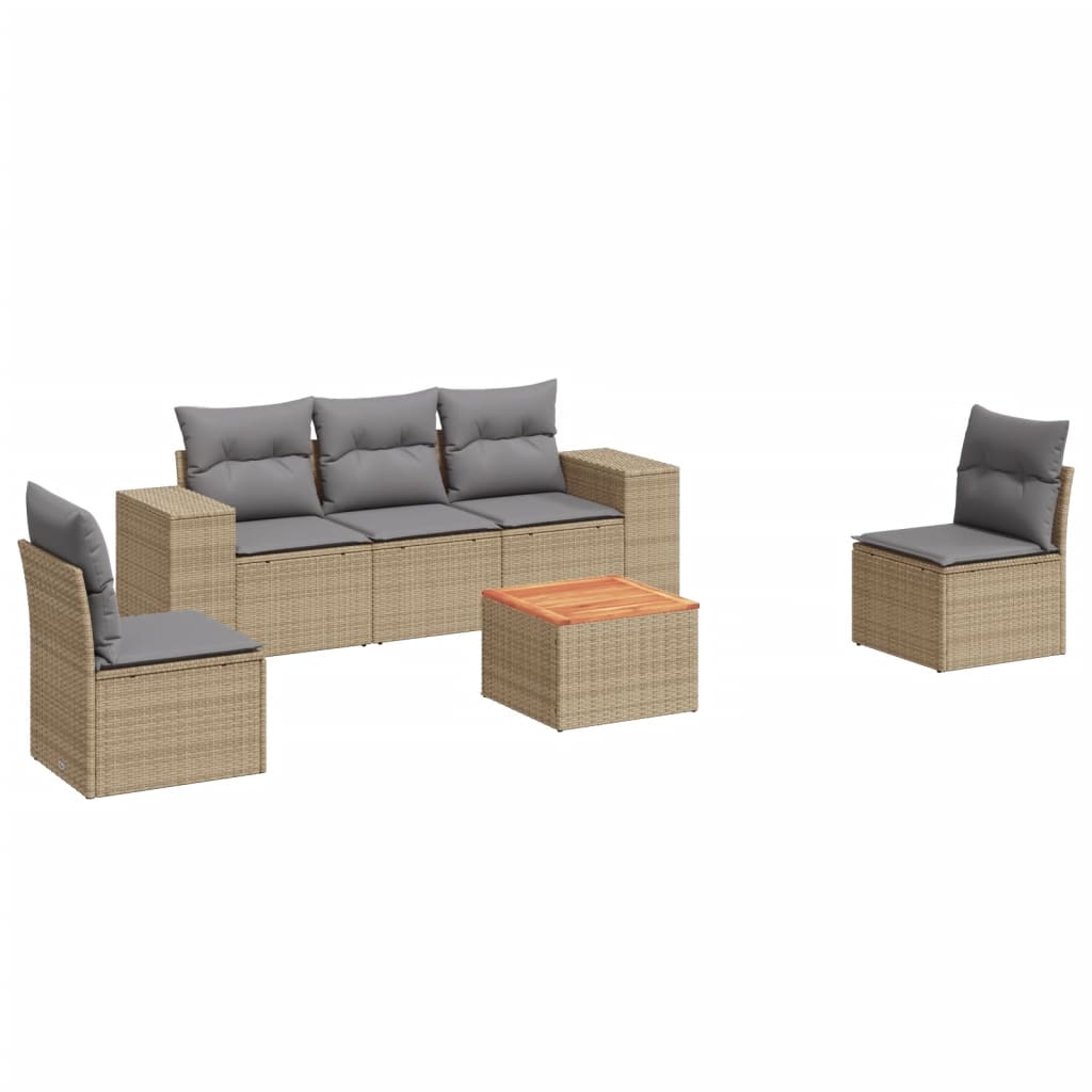 Set Divano da Giardino 6 pz con Cuscini Beige in Polyrattan