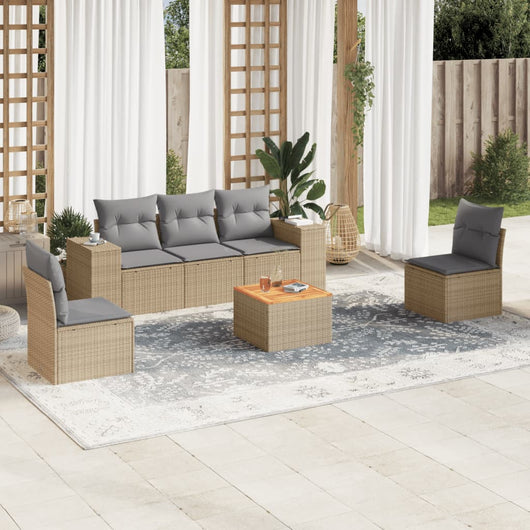 Set Divano da Giardino 6 pz con Cuscini Beige in Polyrattan