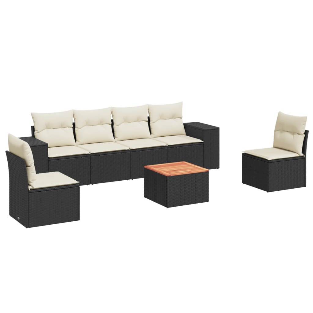 Set Divani da Giardino con Cuscini 7pz Nero Polyrattan