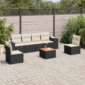Set Divani da Giardino con Cuscini 7pz Nero Polyrattan