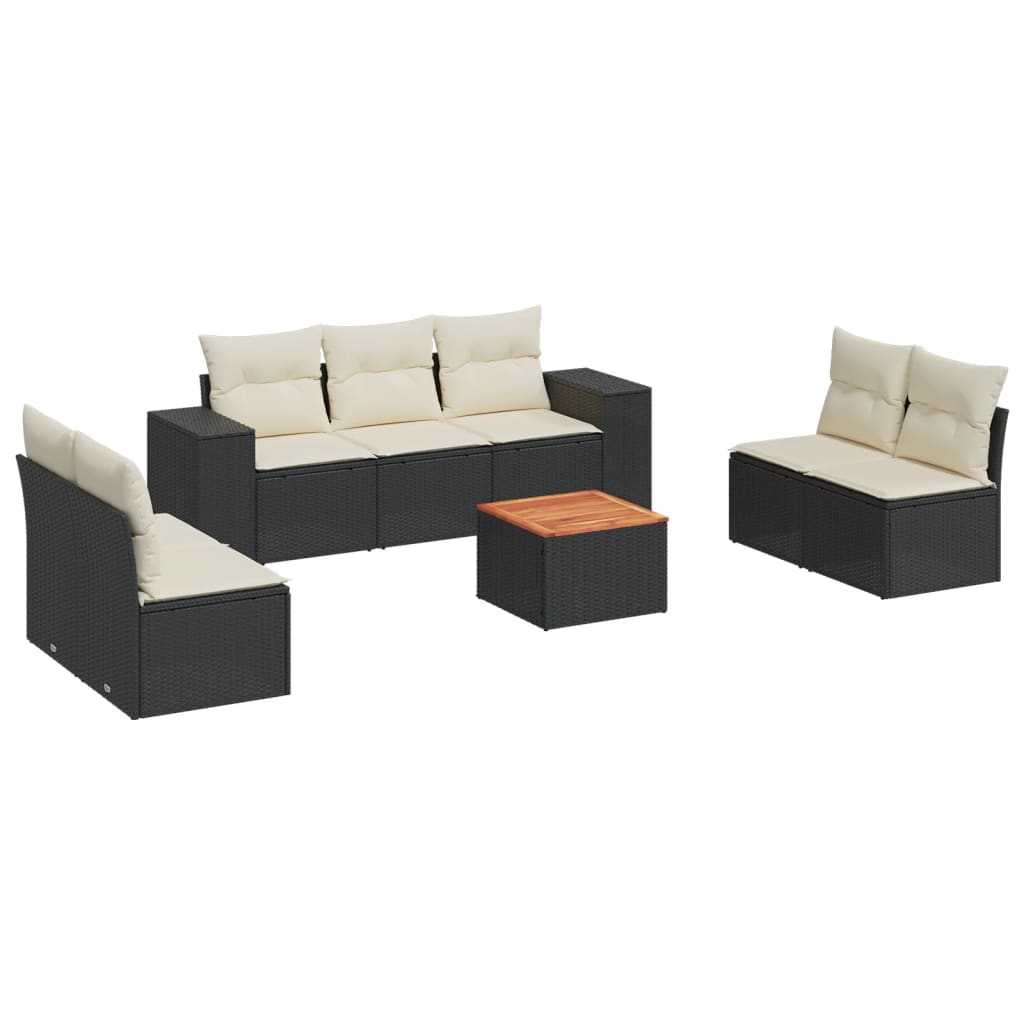 Set Divani da Giardino con Cuscini 8 pz Nero in Polyrattan