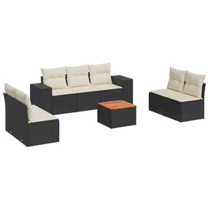 Set Divani da Giardino con Cuscini 8 pz Nero in Polyrattan