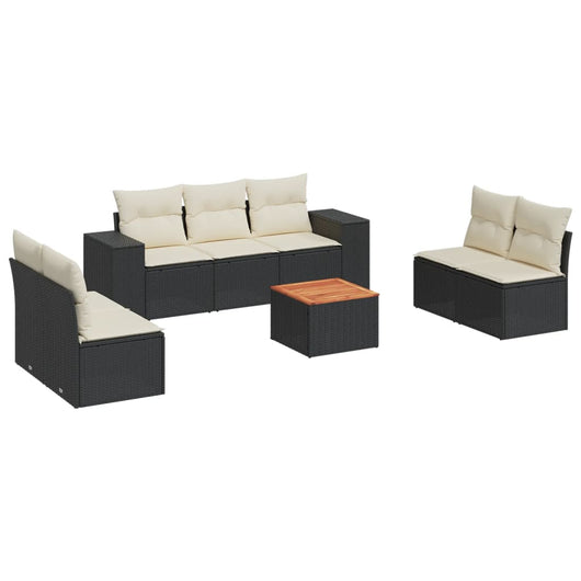 Set Divani da Giardino con Cuscini 8 pz Nero in Polyrattan