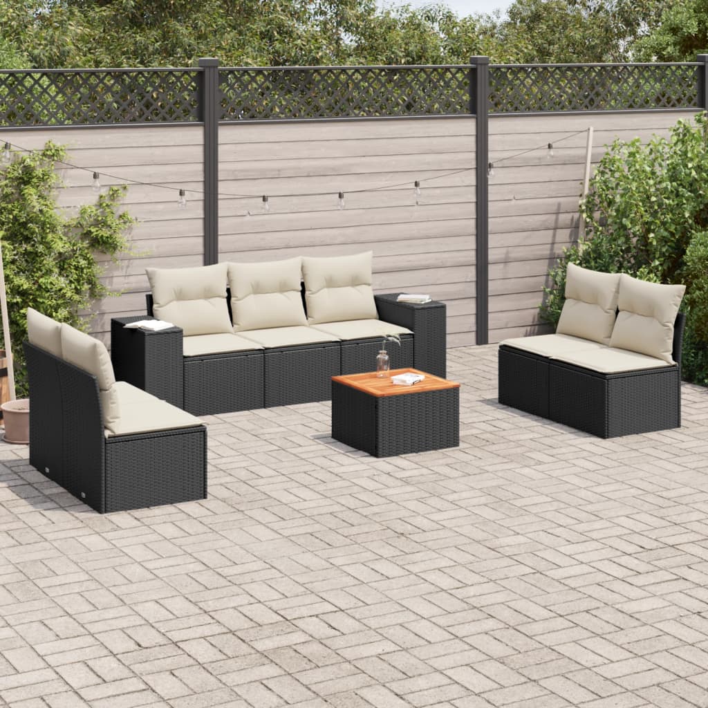 Set Divani da Giardino con Cuscini 8 pz Nero in Polyrattan