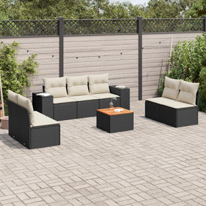 Set Divani da Giardino con Cuscini 8 pz Nero in Polyrattan
