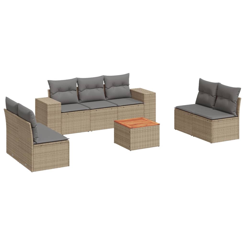 Set Divano da Giardino 8 pz con Cuscini Beige in Polyrattan