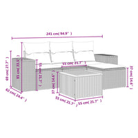 Set Divano da Giardino 5 pz con Cuscini-Sofa da Giardino-Divanetto da esterno Beige in Polyrattan 240579