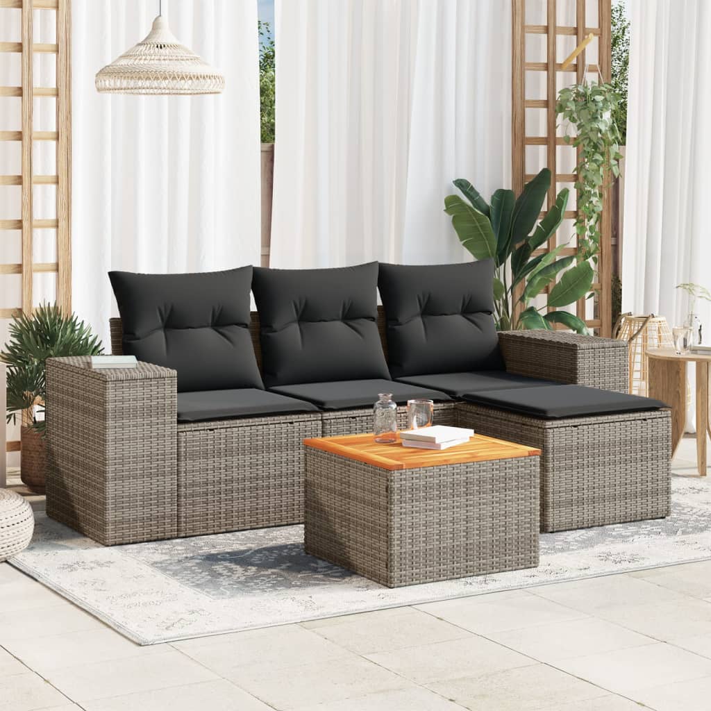 vidaXL Set Divano da Giardino 5 pz con Cuscini Grigio in Polyrattan
