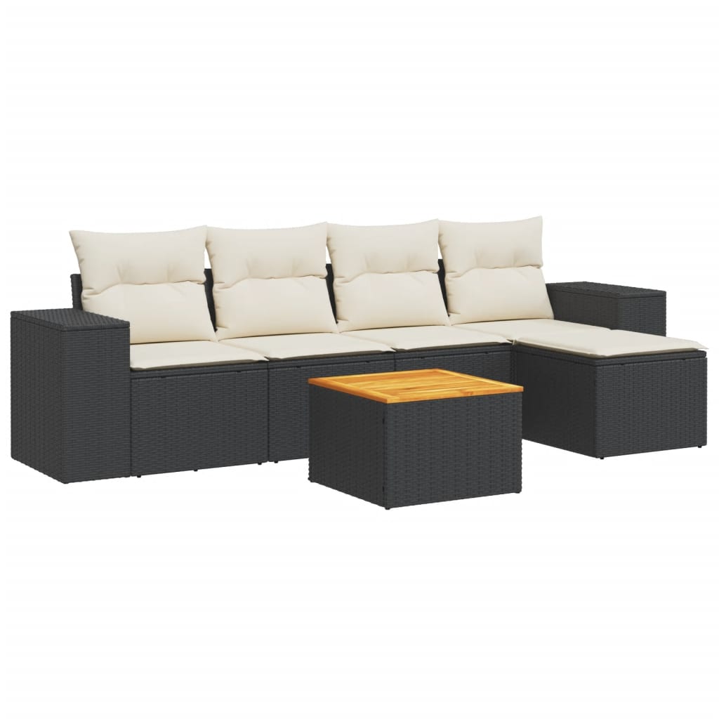 Set Divano da Giardino 6 pz con Cuscini-Sofa da Giardino-Divanetto da esterno Nero in Polyrattan 148747