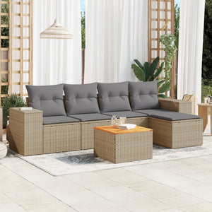 Set Divano da Giardino 6 pz con Cuscini Beige in Polyrattan