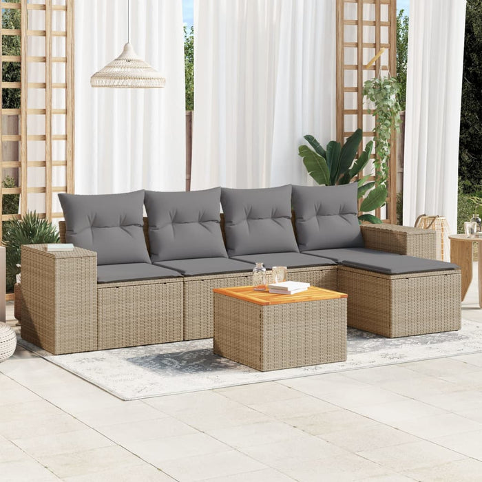 Set Divano da Giardino 6 pz con Cuscini-Sofa da Giardino-Divanetto da esterno Beige in Polyrattan 247439