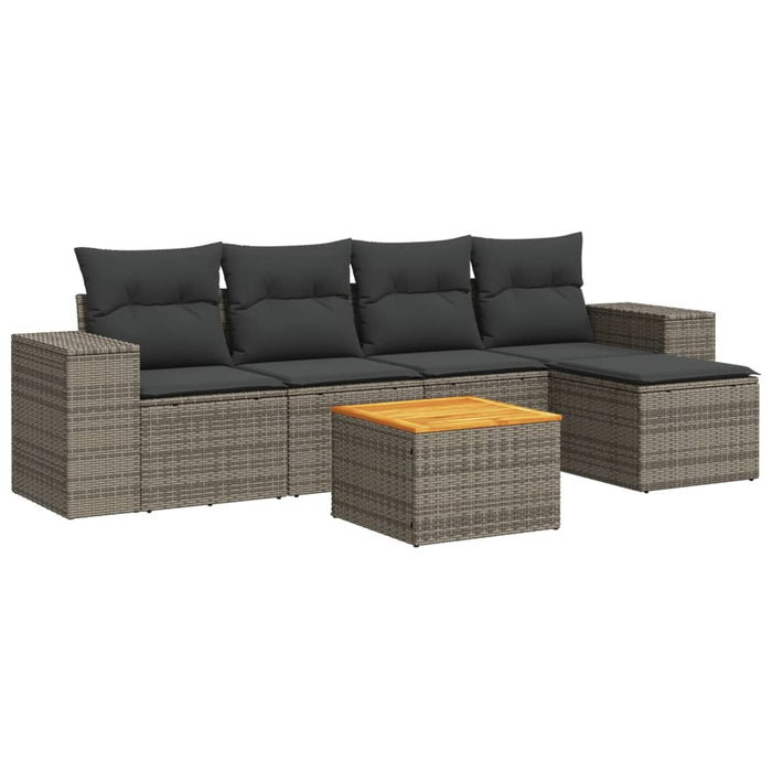 Set Divano da Giardino 6 pz con Cuscini-Sofa da Giardino-Divanetto da esterno Grigio in Polyrattan 963433