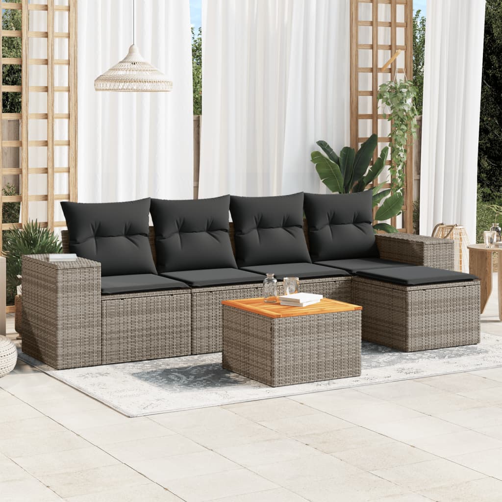 Set Divano da Giardino 6 pz con Cuscini-Sofa da Giardino-Divanetto da esterno Grigio in Polyrattan 963433