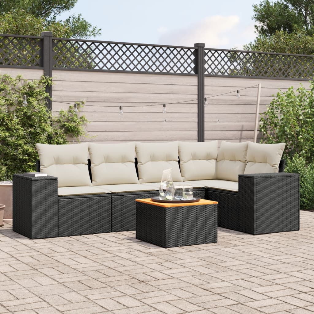 Set Divano da Giardino 6 pz con Cuscini Nero in Polyrattancod mxl 88087