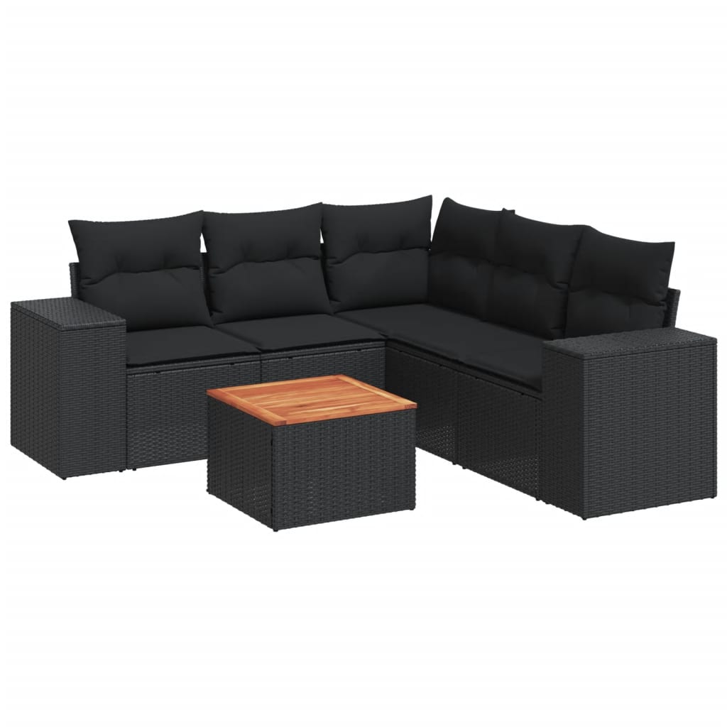 Set Divano da Giardino 6 pz con Cuscini Nero in Polyrattan 3225439