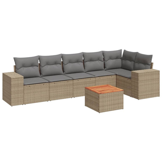 Set Divani da Giardino 7 pz con Cuscini Beige in Polyrattan