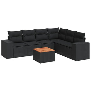 Set Divani da Giardino con Cuscini 7pz Nero Polyrattan 3225460