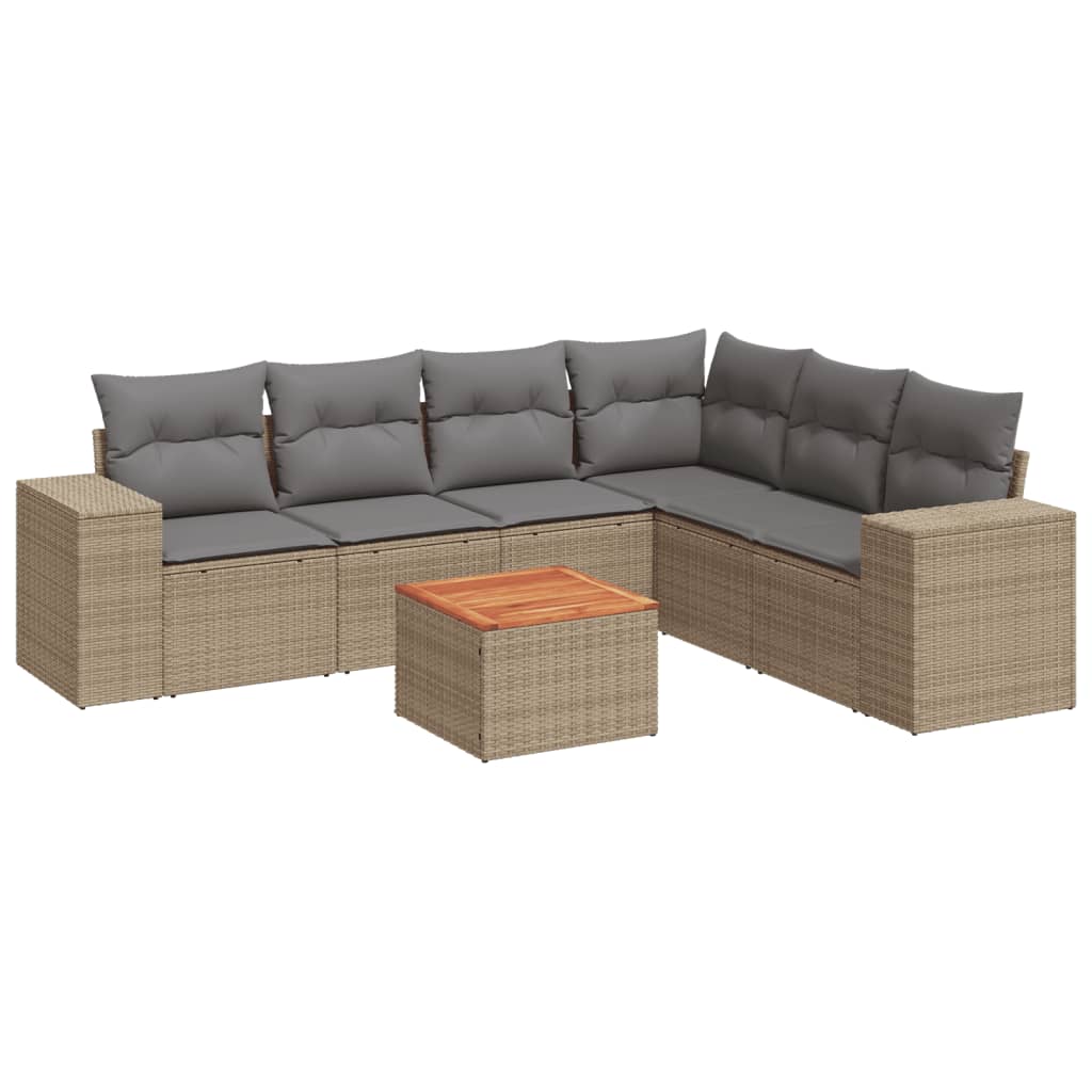 Set Divani da Giardino 7 pz con Cuscini Beige in Polyrattan 3225464