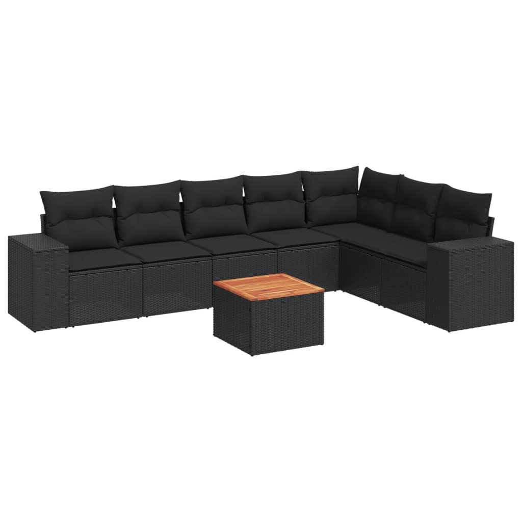 Set Divani da Giardino con Cuscini 8 pz Nero in Polyrattan