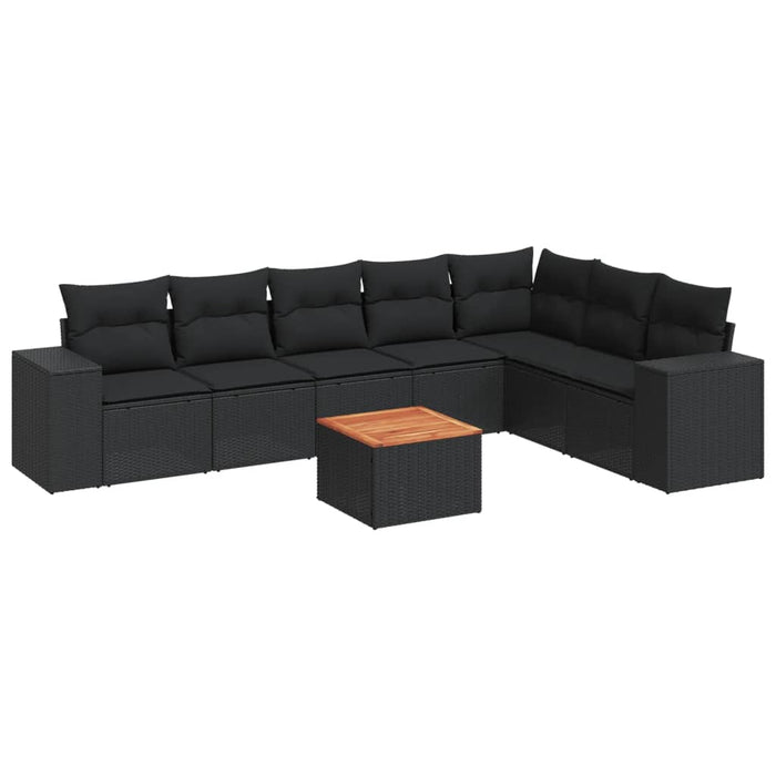 Set Divani da Giardino con Cuscini 8 pz Nero in Polyrattan