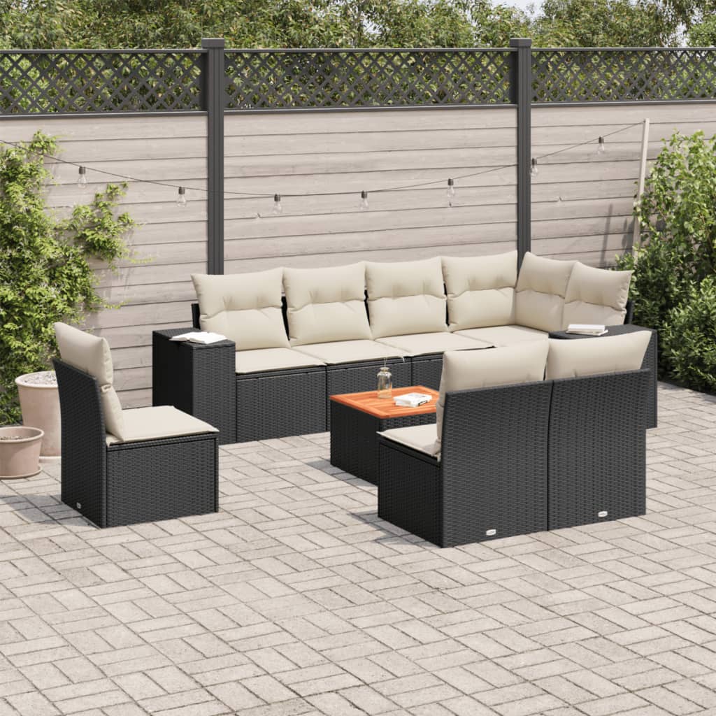 vidaXL Set Divani da Giardino 9 pz con Cuscini Nero in Polyrattan