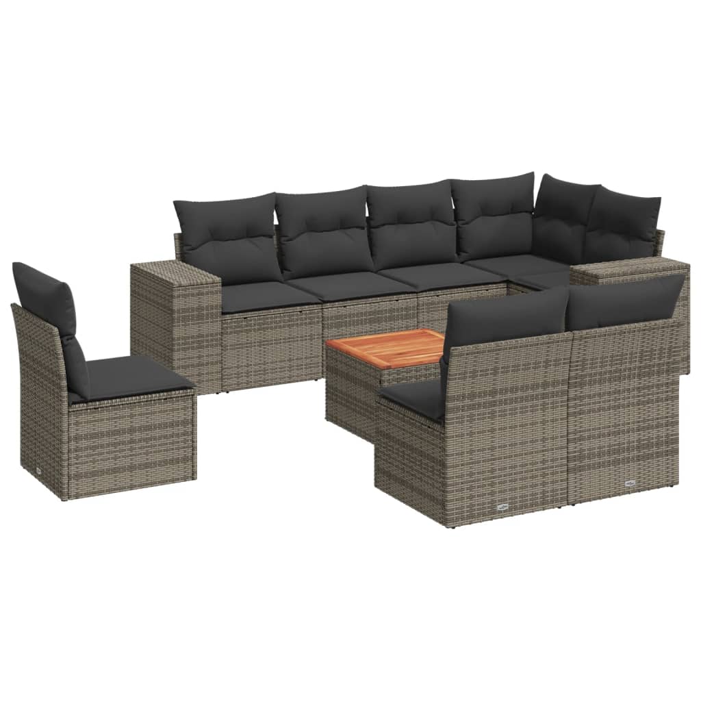 Set Divano da Giardino 9 pz con Cuscini Grigio in Polyrattan 3225486