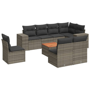 Set Divano da Giardino 9 pz con Cuscini Grigio in Polyrattan 3225486