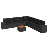 Set Divani da Giardino 10pz con Cuscini in Polyrattan Nero